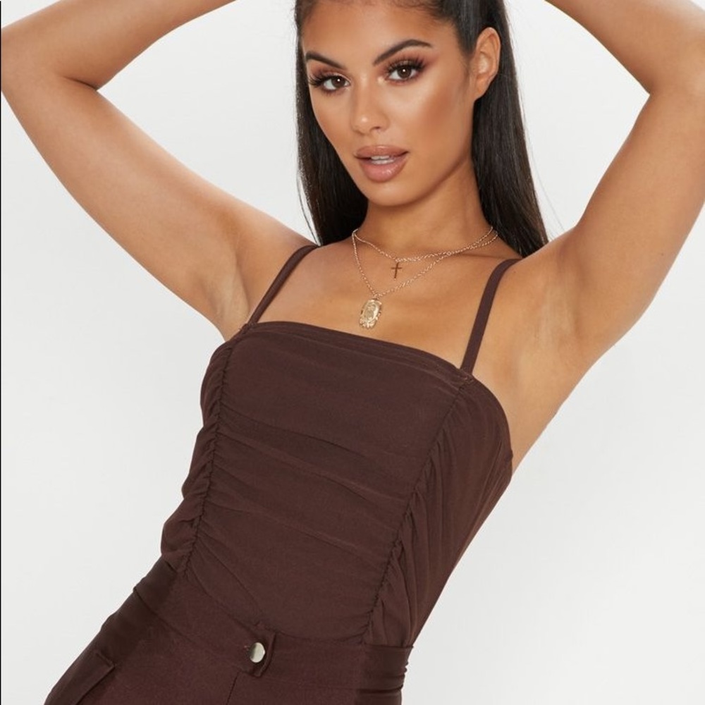 Pretty Little Thing Chocolate Ruched Bodysuit